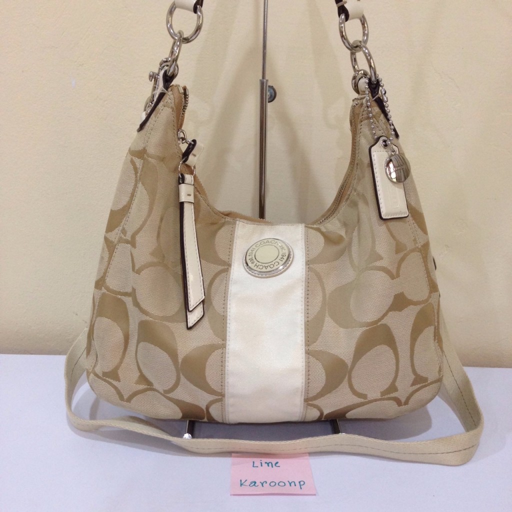 Coach SIGNATURE STRIPE CONVERTIBLE HOBO F19281